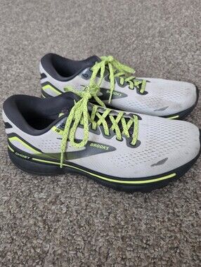 Brooks Ghost 15 Men's Running Shoes - White with Neon Yellow Accents